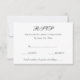 Cartão RSVP Clássico Casamento Preto e Branco Elegante