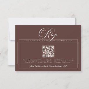 Cartão RSVP Clássico Choco Marrom Marfim Caligrafia QR Casamen