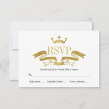 Cartão RSVP Clássico de Casamento Dourado Crest
