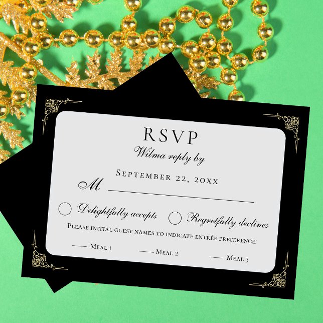 Cartão RSVP Clássico Elegante Preto Branco Bege Escolha de Ref (Criador carregado)
