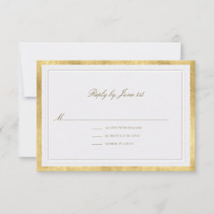 Cartão RSVP Clássico Elevado Pérola Dourada Sm Casamento Forma