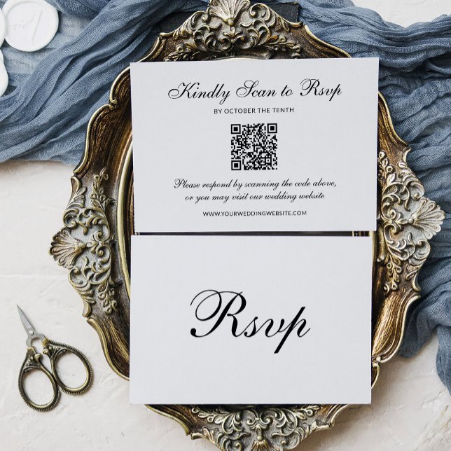 Cartão RSVP Clássico Formal Preto e Branco | Casamento Código  (Criador carregado)