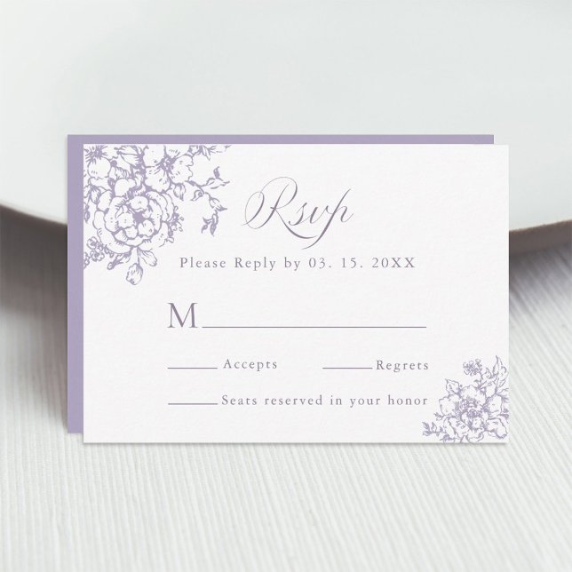 Cartão RSVP Clássico Jardim Bloom Lavanda Casamento (Criador carregado)