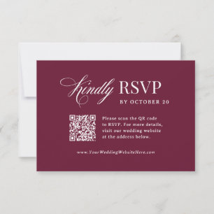 Cartão RSVP Clássico Luxo Casamento Código QR Burgundy Escan
