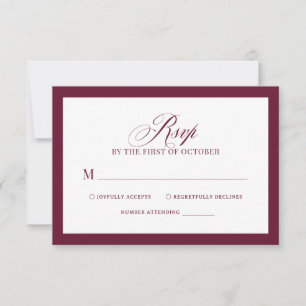Cartão RSVP Clássico Luxo Casamento Elegante Branco e Borgon