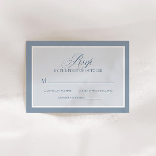 Cartão RSVP Clássico Luxo Casamento Elegante em Azul Poeiren