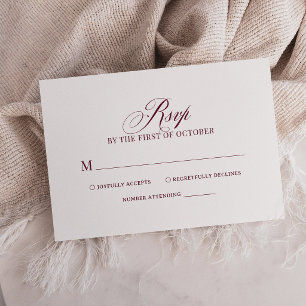 Cartão RSVP Clássico Luxo Casamento Simples Branco e Borgonh