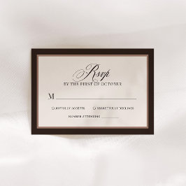 Cartão RSVP Clássico Luxuoso | Casamento Elegante Neutro Marro