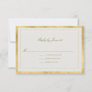 Cartão RSVP Clássico Moderno Elevado Casamento Formal Dourado 