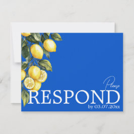 Cartão RSVP 💙🍋Clássico QR Simples Azul & Limone Romance