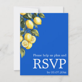 Cartão RSVP 💙🍋Clássico QR Simples Azul & Limone Romance