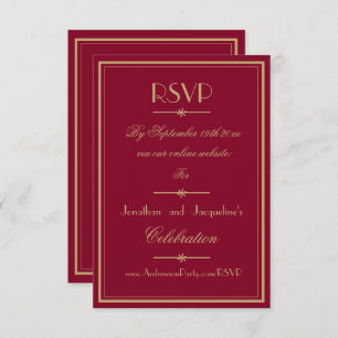 Cartão RSVP Clássico Script Elegante Chic Burgundy E Dourado