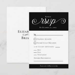Cartão RSVP Clássico Simples Elegante Preto Branco Casamento L