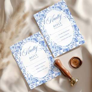 Cartão RSVP Clássico Toile de Jouy de Rosas Azul Empoeirado RS
