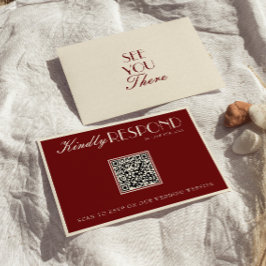 Cartão RSVP Classy Burgundy Cream Old Money QR Code Wedding