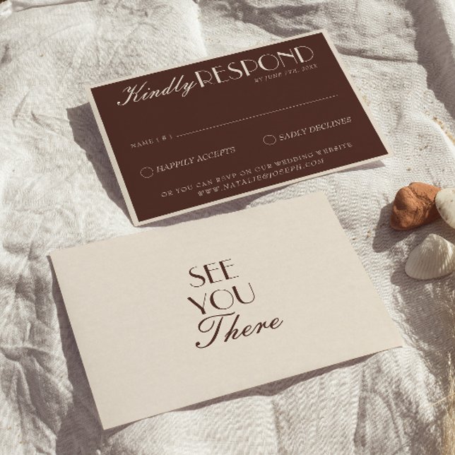 Cartão RSVP Classy Chocolate Brown Old Money Retro Wedding (Criador carregado)