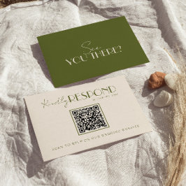 Cartão RSVP Classy Olive Green Old Money Fancy QR Code Wedding