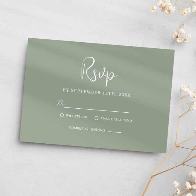 Cartão RSVP Classy Sage Green Script Modern Elegant Wedding (Classy Sage Green Script Modern Elegant Wedding RSVP Card)