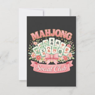 Cartão RSVP Clube Social de Mahjong Laço Floral Rosa