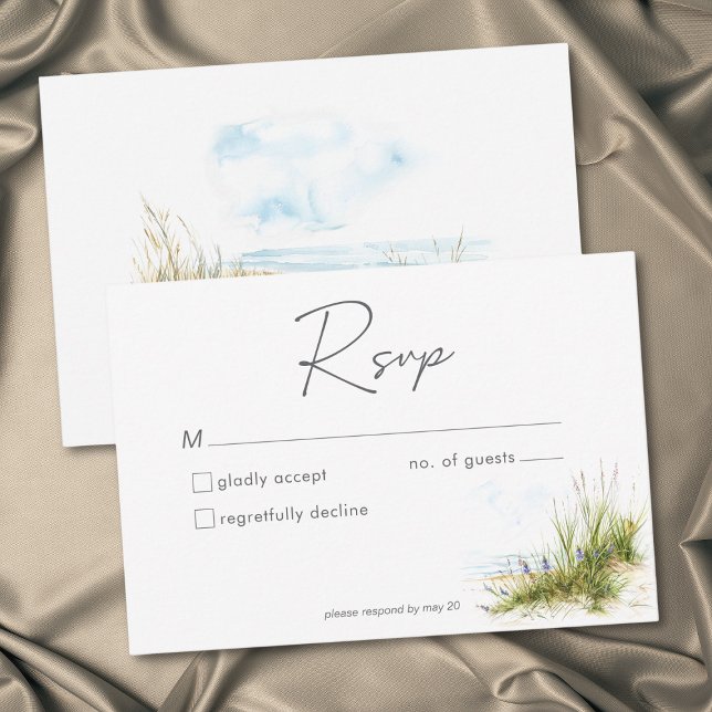 Cartão RSVP Coastal Beach Modern Watercolor Wedding (Coastal Beach Modern Watercolor Wedding RSVP Card)