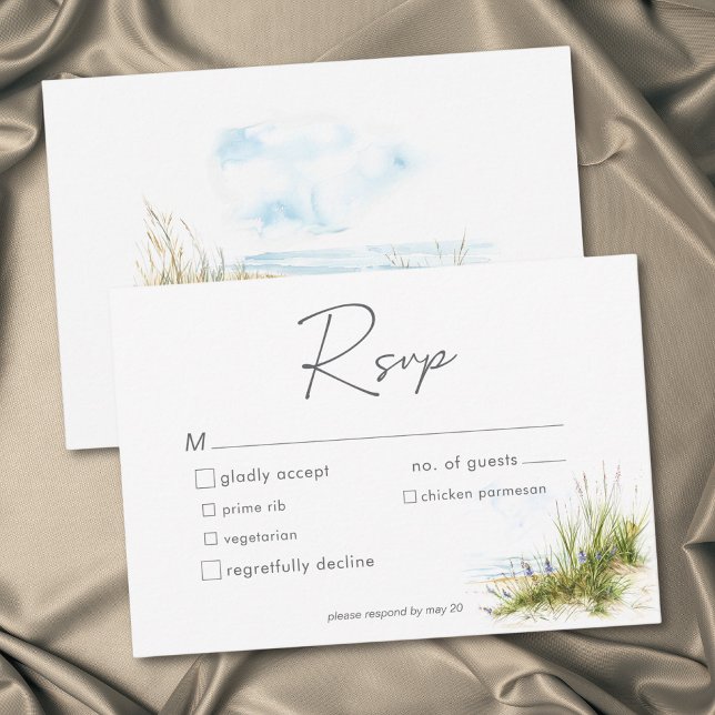 Cartão RSVP Coastal Beach Modern Watercolor Wedding (Coastal Beach Modern Watercolor Wedding RSVP Card)