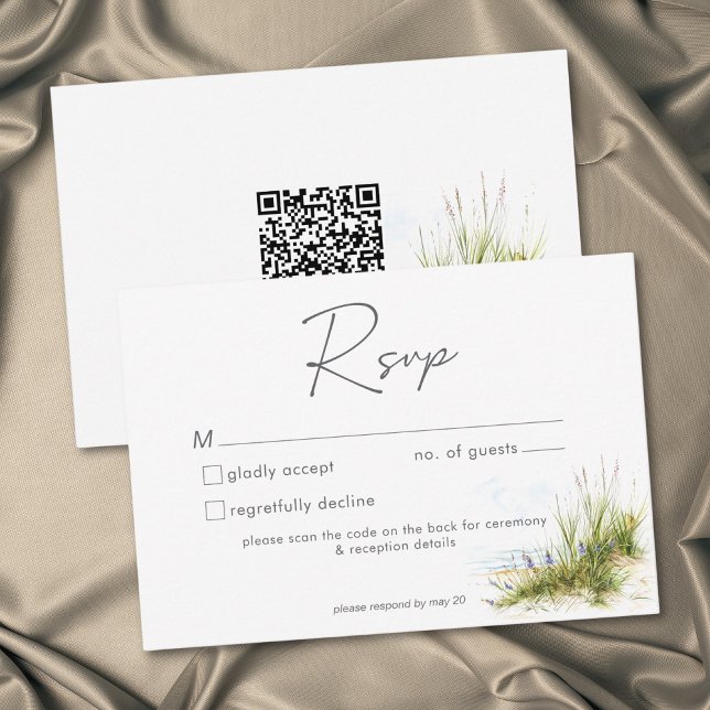 Cartão RSVP Coastal Beach Modern Watercolor Wedding QR (Coastal Beach Modern Watercolor Wedding QR RSVP Card)