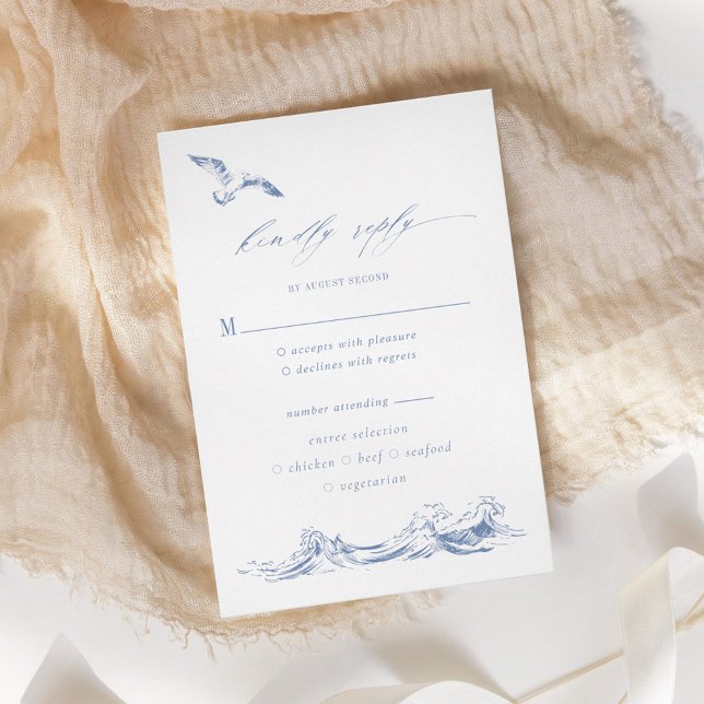 Cartão RSVP Coastal Chic Blue Meal Options Wedding (Criador carregado)