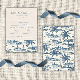 Cartão RSVP Coastal Toile Classic Script Dusty Blue