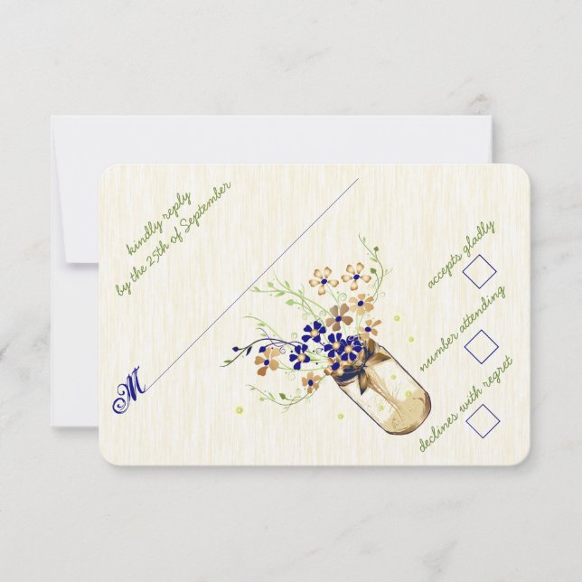 Cartão RSVP Cobre e Marinho Wild Flower Jar (Frente)