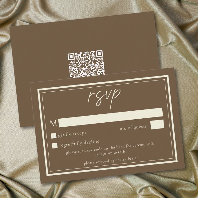 Cartão RSVP Cocoa Brown Minimalist Frame Wedding QR Code (Cocoa Brown Minimalist Frame Wedding QR Code RSVP Card)
