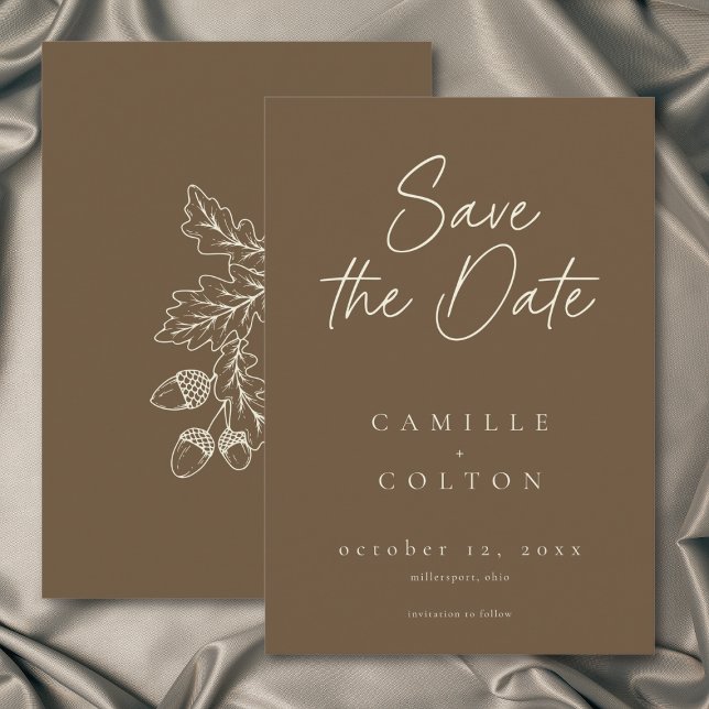 Cartão RSVP Cocoa Brown Minimalist Leaf Acorn Fall Wedding (Cocoa Brown Minimalist Leaf Acorn Fall Wedding RSVP Card)