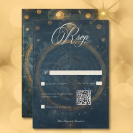 Cartão RSVP Cód. QR da Lua Azul Crescente Celestial