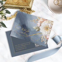 Cartão RSVP Código Azul de Casamento de Drama Floral Código QR