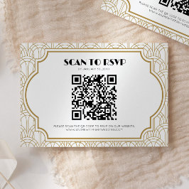 Cartão RSVP Código QR Art Deco Gatsby Casamento Anos 20 Branco