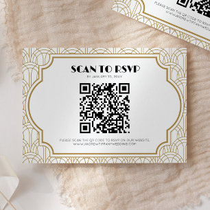 Cartão RSVP Código QR Art Deco Gatsby Casamento Anos 20 Ouro B
