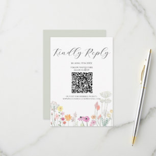 Cartão RSVP Código QR Bege Colorido de Flor Silvestre da Prima