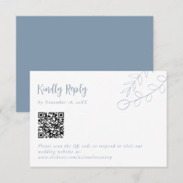 Cartão RSVP Código QR Boho Casamento Azul Empoeirado Responder