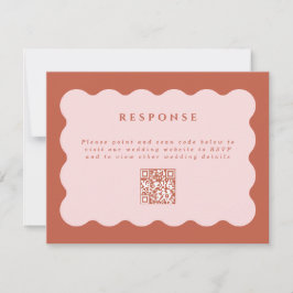 Cartão RSVP Código QR Boho Scallop Terracotta & Blush Wedding