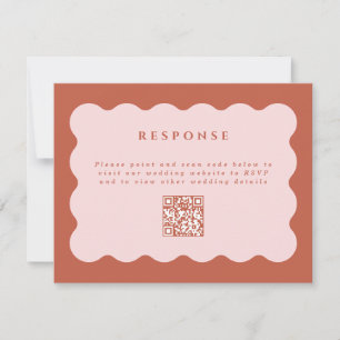 Cartão RSVP Código QR Boho Scallop Terracotta & Blush Wedding