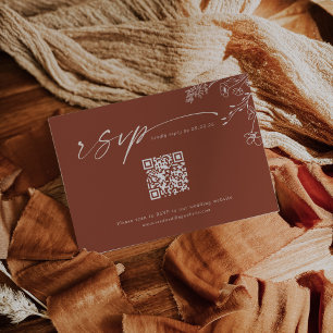 Cartão RSVP Código QR Boho Terracota Laranja Queimado Casament
