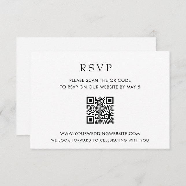 Cartão RSVP CÓDIGO QR Branco Moderno Elegante Simples (Frente/Verso)