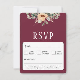 Cartão RSVP Código QR Burgundy floral elegante