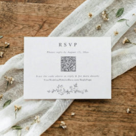 Cartão RSVP Código QR Casamento Cinza Prata Vitoriano Vintage