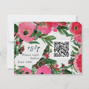 Cartão RSVP Código QR Casamento de Anêmona Cor de Água Rosa RS