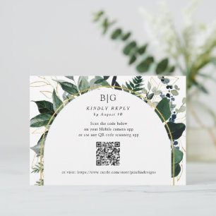 Cartão RSVP Código QR Casamento de folhagem com vegetação Botâ