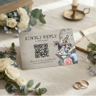 Cartão RSVP Código QR Casamento Dusty Blue Alice no País das M
