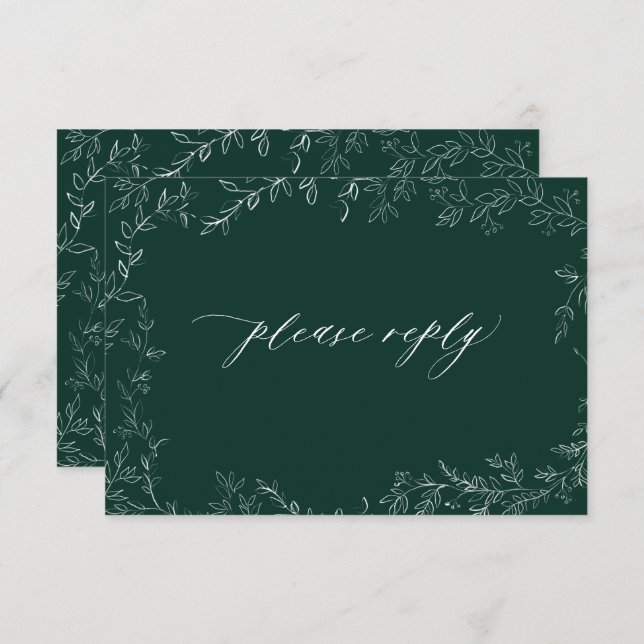 Cartão RSVP Código QR Casamento Elegante Elegante Verde Esmera (Frente/Verso)