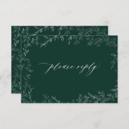 Cartão RSVP Código QR Casamento Elegante Elegante Verde Esmera