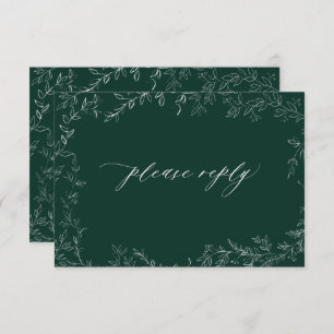 Cartão RSVP Código QR Casamento Elegante Elegante Verde Esmera