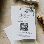 Cartão RSVP Código QR Casamento Elegante Eucalyptus Greenery<br><div class="desc">Projetado para coordenar com a nossa coleção de casamento Boho Greenery,  esta placa Rsvp personalizável apresenta as folhas de cor aquosa de eucalipto emparelhadas com um texto gráfico romântico de escrita de caligrafia,  emparelhado com uma fonte clássica de serif & sans modernos em preto. Itens correspondentes disponíveis.</div>
